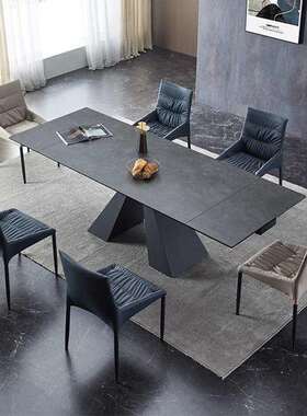 意式极岩板板餐桌复合岩家能C189用现简代简约多功折叠伸缩餐桌椅