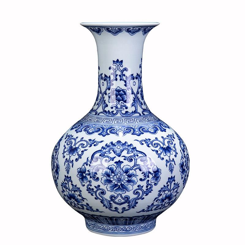 德镇陶瓷青花瓷新中式古花典瓶客厅摆件彷古xwkk196号一对瓷大器