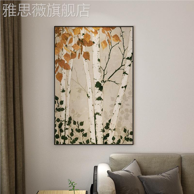 网红油纯手绘桦林白装画画客饰玄关厅挂画古学院派典主义写实艺术
