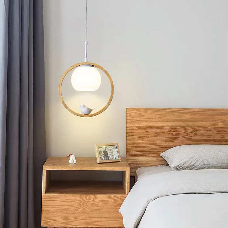 北欧实木过道吊灯小鸟简约现代楼梯玄关灯创意走廊阳台陪床小吊灯