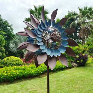 铁艺花朵造型双层叶片风车庭院落地摆件景观阳台户外庭院家具装饰
