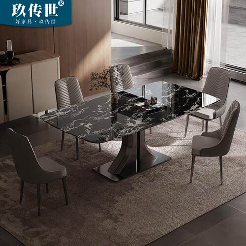 意式极简超微晶石小户型餐桌现代简约大理石长方形方桌家用吃饭桌