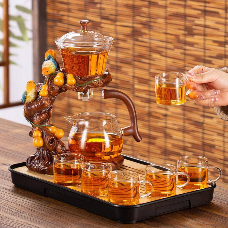 懒人自动茶具套装家用玻璃功夫泡茶壶茶盘全套办公室磁吸冲茶神器