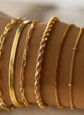 Gold Color Bracelet Stainless Steel Twist Cuban Chain Bracel