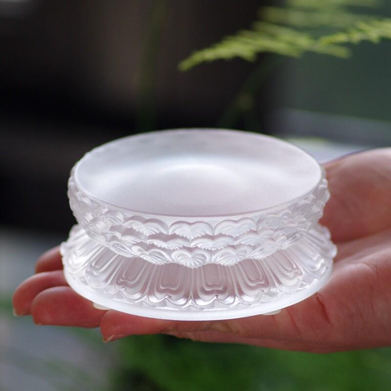 古法琉璃圆形双层莲花形底座莲台可安放佛像摆件香炉居家佛堂使用