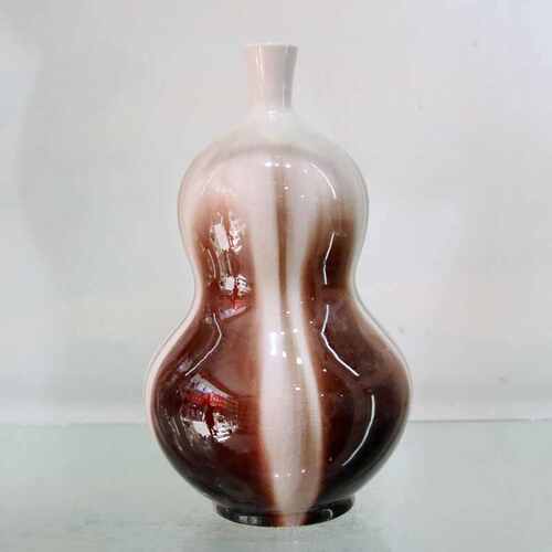 陶瓷窑变花瓶景德镇中式三色花插家居礼品摆件桌面家居花器圆黄色