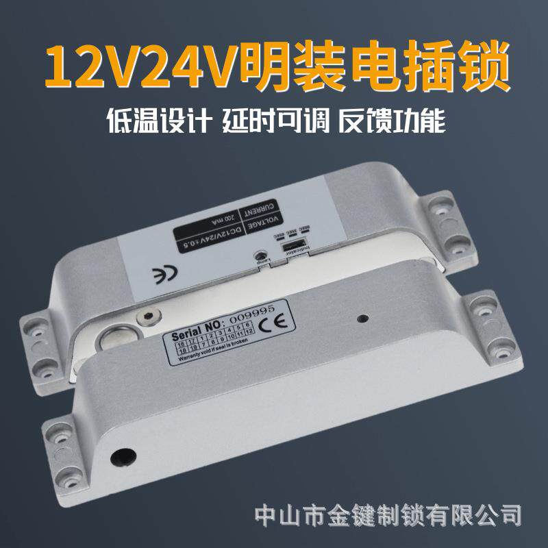 12V24V通用明装电插锁4芯低温延时电插锁 挂装式插销锁电子门禁锁