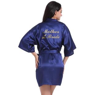 烫金字Mother of the Bride睡袍女夏 闪粉印字新娘母亲婚礼晨袍定