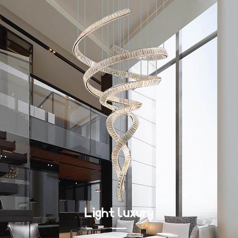 别墅挑空客厅吊灯设计师轻奢艺术楼梯间复式楼大水晶轻奢风吊灯