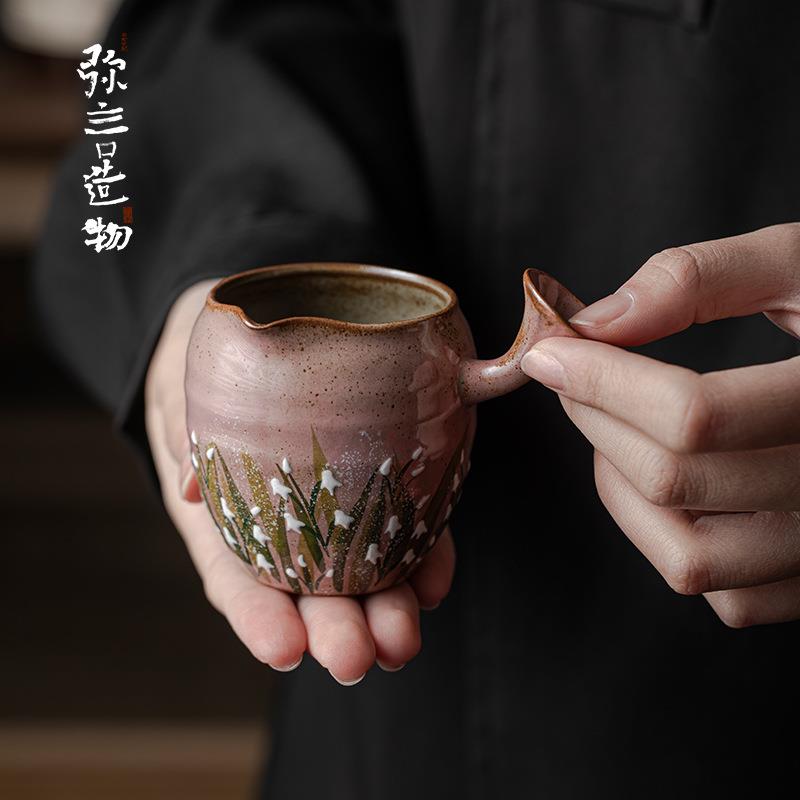 弥言手工日式侧把公道杯纯手绘粗陶分茶器家用小号均杯匀杯公平杯