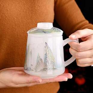 琉璃创意种玉杯手工轻家用办公奢主人盖分离茶杯杯瓷带茶水冰高端