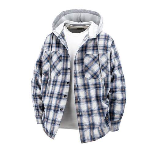 Z 87429 Flannel Plaid Hooded Casual Shirt 法兰绒格子衬衫