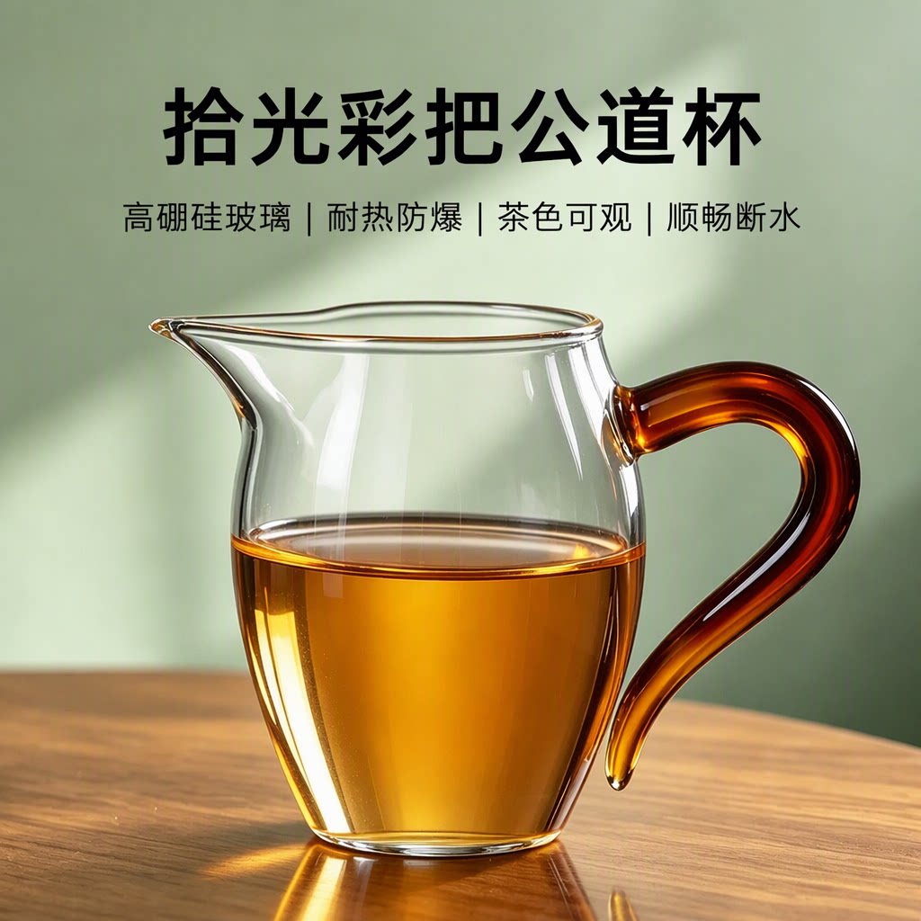 公道杯玻璃高硼硅高档2026新款茶海茶具茶漏滤网一体分茶器360ML
