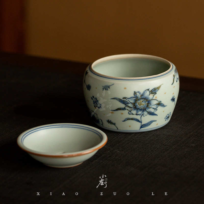 仿古青花建水茶洗水洗天青汝窑陶瓷功夫茶具家用桌面茶渣桶水盂