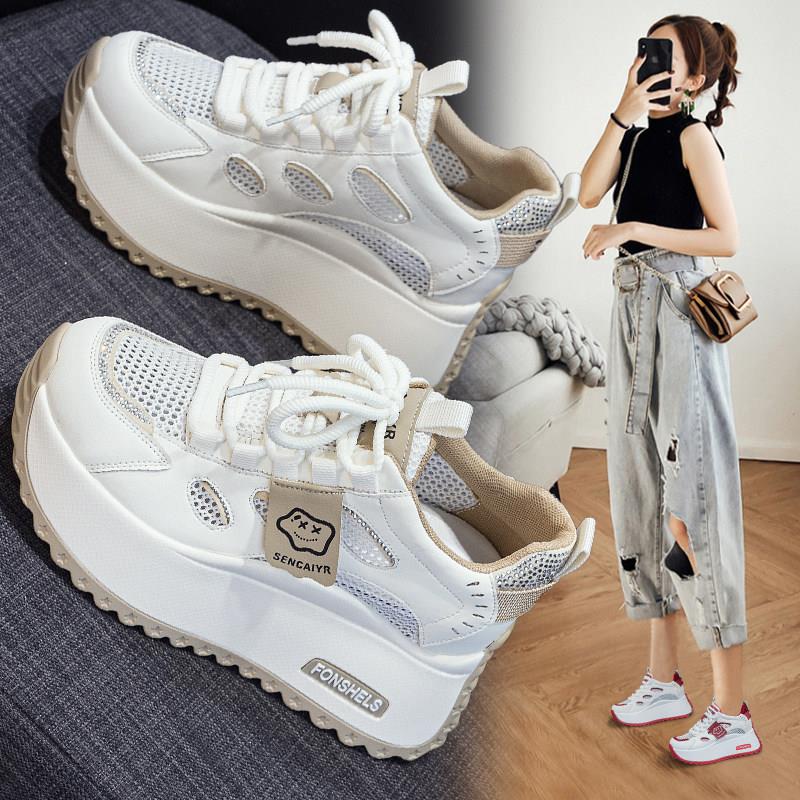 A【8厘米】超透气+轻便不累脚~厚底拼色透网小白鞋女增高休闲鞋in