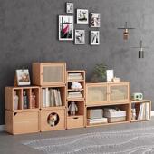 桌面小柜储物柜自由组合格栅柜桌带柜门书架低柜储物柜