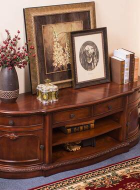 美式实木柜卧室简约视家电LS331用高款落地储物地柜子半圆古弧形