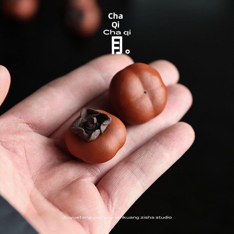 正宗宜兴紫砂迷你可爱手工柿子茶宠物饰品精品熊猫兔茶道装饰