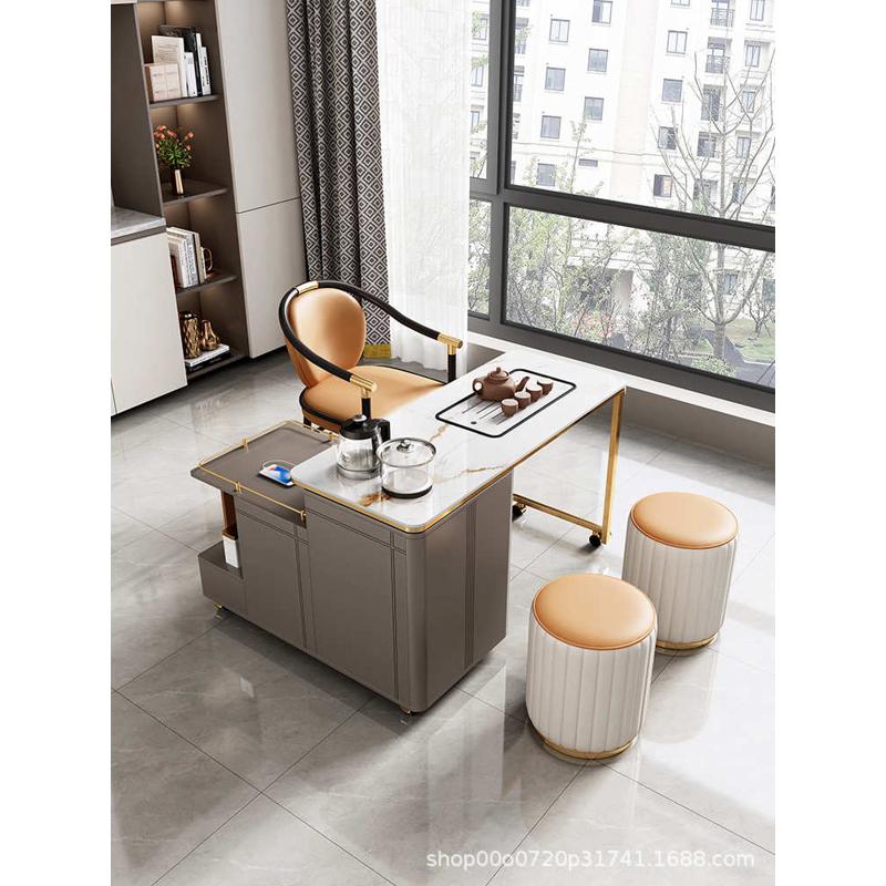 岩板小型茶桌现代轻奢折叠家用可移动泡茶套装小茶台阳台功夫茶车