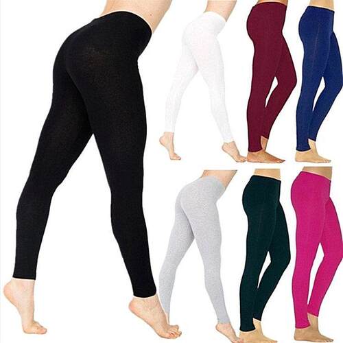 Cotton solid color low waist slim leggings for women