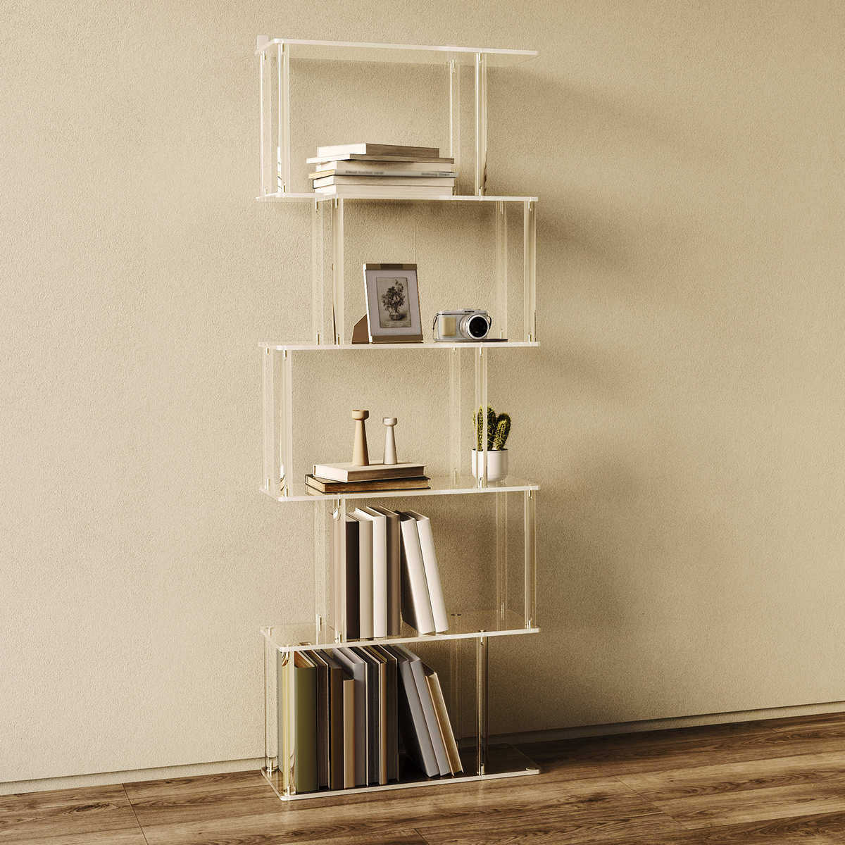 亚克力透明书架6层客厅卧室几何阶梯书柜大尺寸拱形置物架