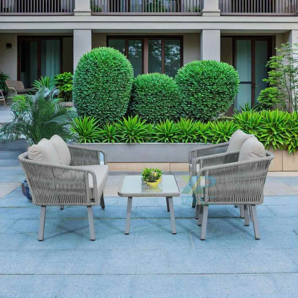 486户外绳编发庭院花沙园阳台休闲组小售楼部藤柚区木沙发合防水