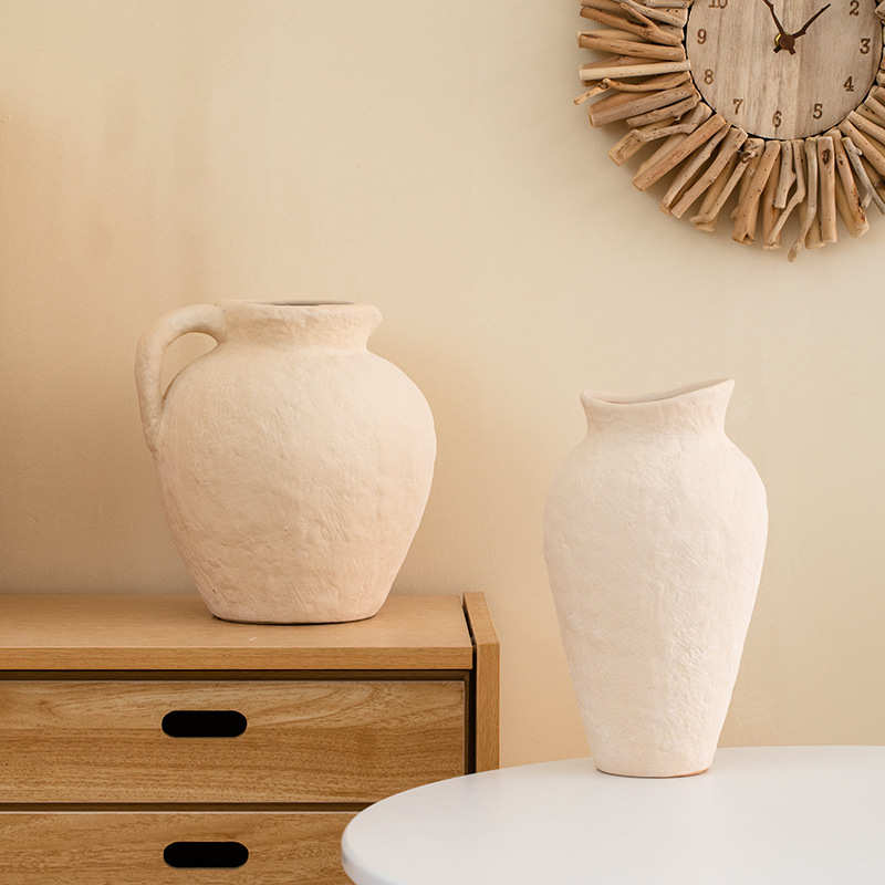 蜀门侘寂风复古陶瓷装饰干花花瓶仿真花客厅插花摆件高级感陶罐