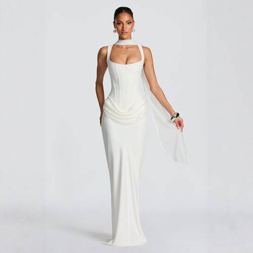 Elegant Corset Evening Dress Women Sleeveless Spaghetti