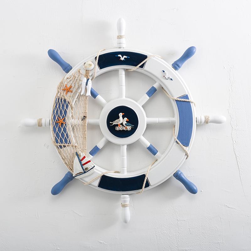 新款直销地中海木质船舵舵手装饰摆件挂饰 实木方向盘工艺品62CM