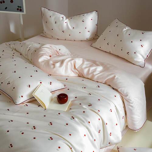 A类100支奥地利兰精天丝四件套小樱桃夏季双面冰丝床单被套三件套