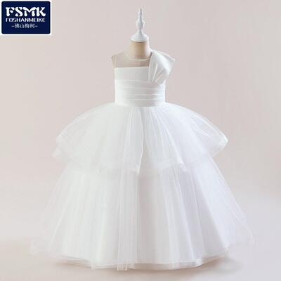 girls solid bow back tiered layer tulle dress sleeveless