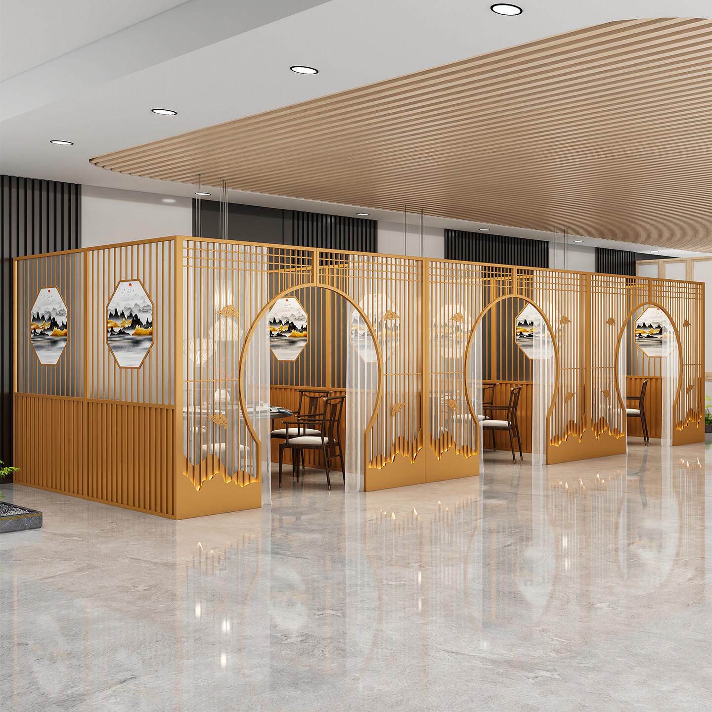 新款餐饮餐厅酒店包间隔断围栏火锅店烧烤店饭店包厢雅间屏风定制
