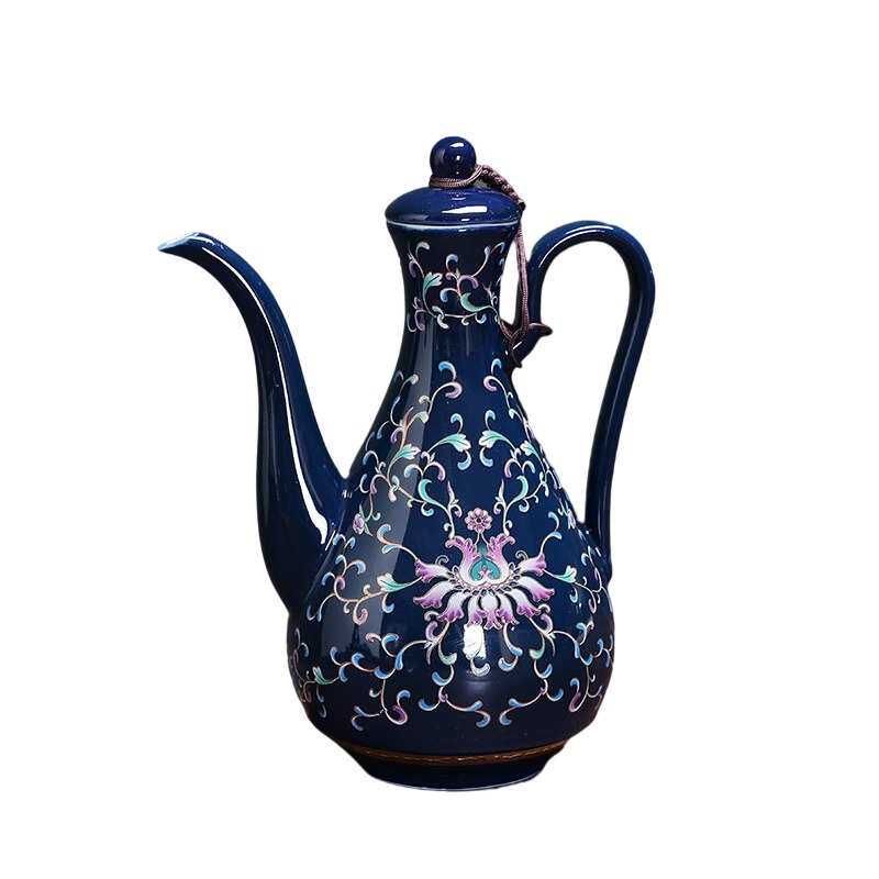 景德镇珐琅彩创意酒瓶家用酒壶白酒陶瓷一斤装仿古宫廷风分酒器