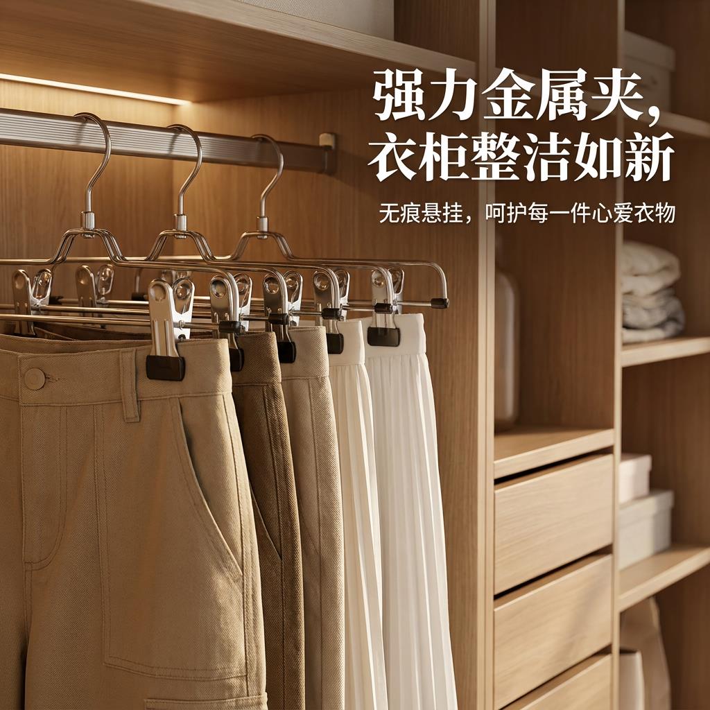 衣架带夹子卧室衣柜家用无痕挂衣防滑裤夹二合一挂裤子专用裤裙架