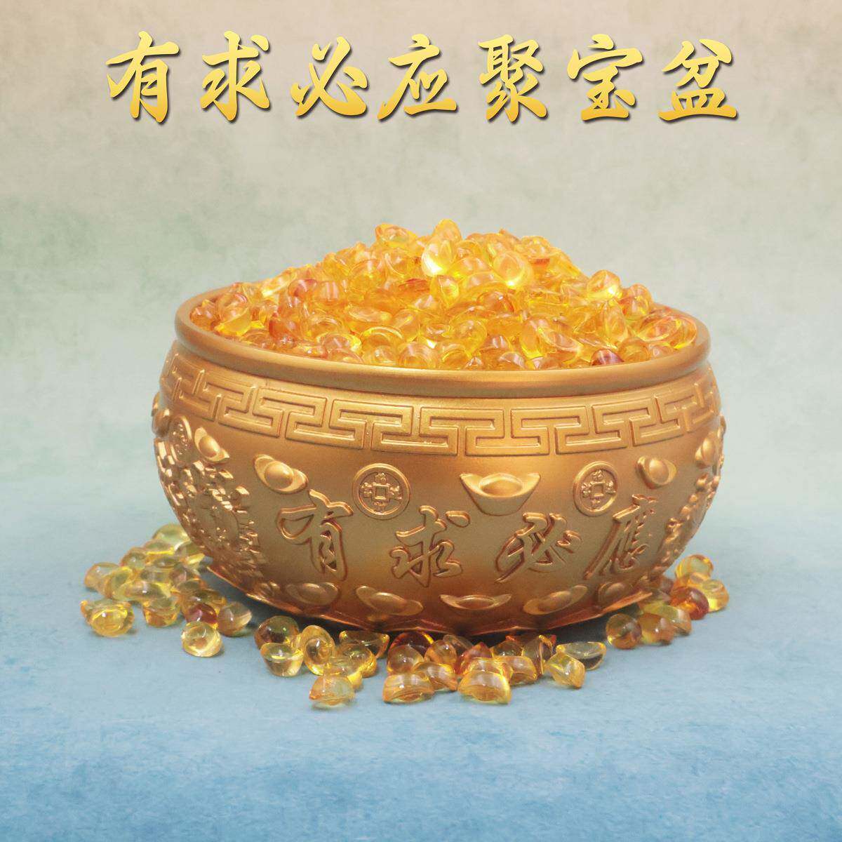 沙金回纹有求必应铜聚宝盆摆件存钱罐铜水缸福字缸家居客厅装饰品