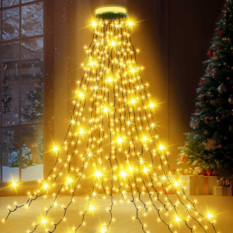 新品光环圣诞树装饰灯串LED串灯带环形树衣雪花皮线瀑布圣诞节灯