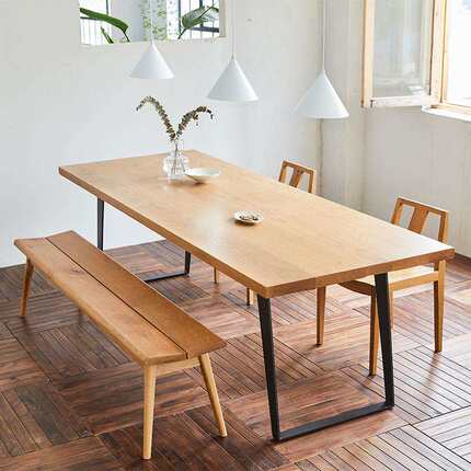北橡木客厅餐桌日式纯实木大板桌北欧极简工作台