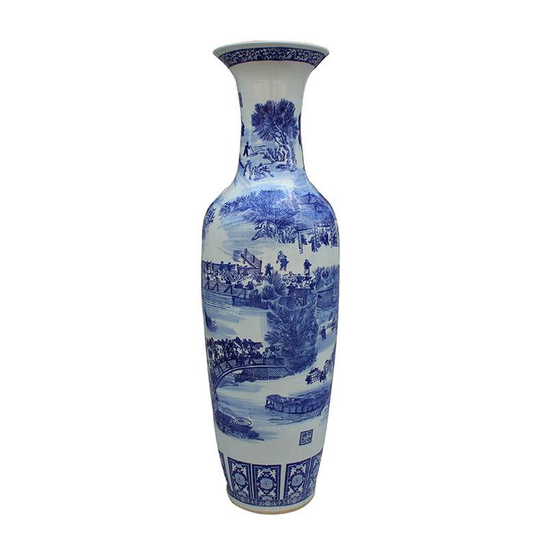 景德镇陶瓷摆件创意青花瓷落地花瓶中式干花客厅酒店插花装饰摆件