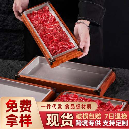 创意商用火锅店手切现切鲜牛羊肉盘火锅涮肉牛羊肉卷火锅配菜盘