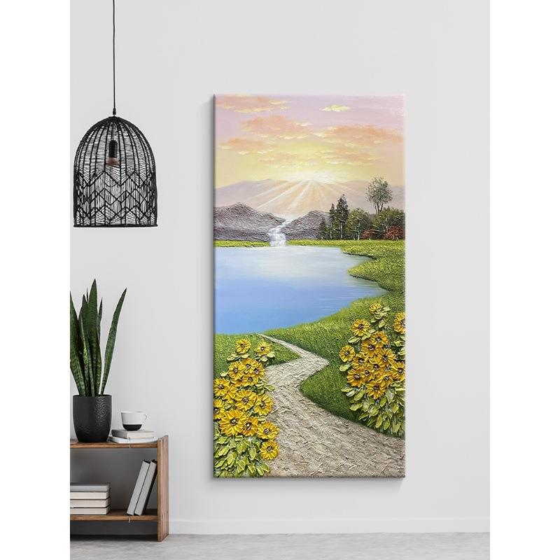 日出东方手绘油UUM画高山水户风景立体流装饰画客厅挂画入关玄肌