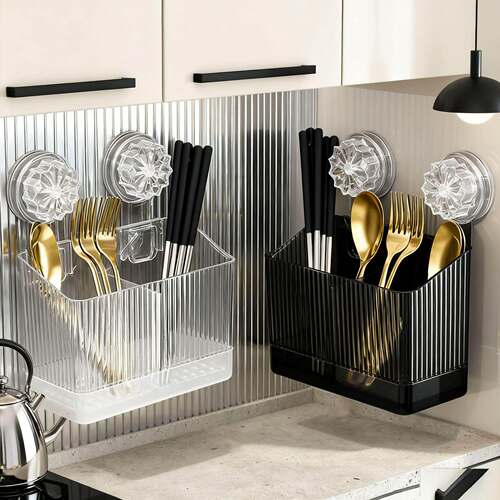 Suction Cup Chopstick Storage Box, Wall-Mounted Kitchen Spoo