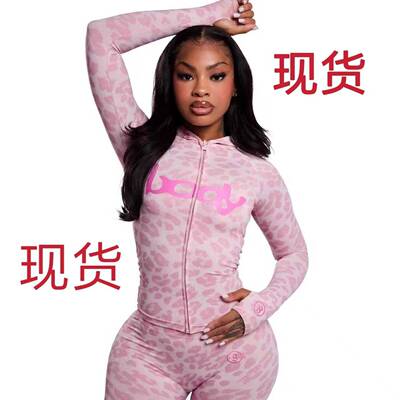 Womens TwoPiece Set Fall Winter Hooded Graphic Print Zipper
