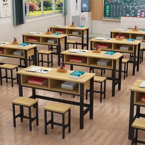 学校课桌椅中小学生培训桌辅导班双人学习桌培训班带抽屉双层课桌