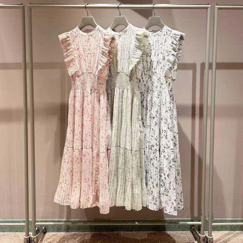日系S家2025夏季树莓贝贝同款印花碎花荷叶袖百褶连衣裙女两件套
