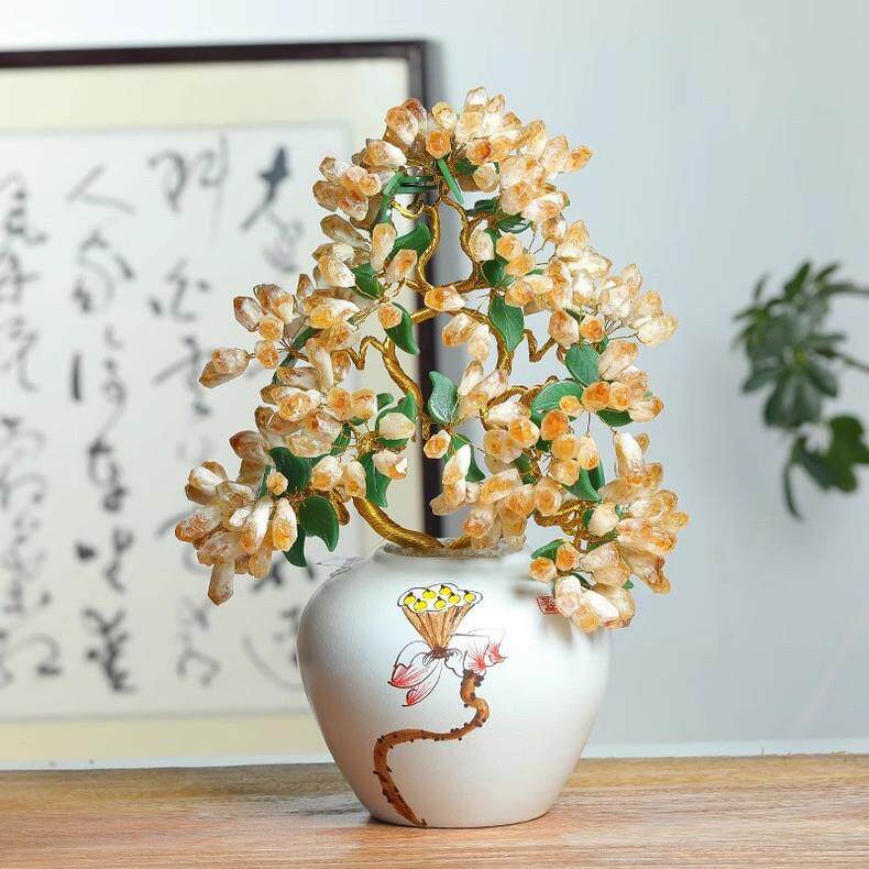 天然黄水晶发财树招财大款摆件紫水晶家居店铺办公室桌面装饰乔迁