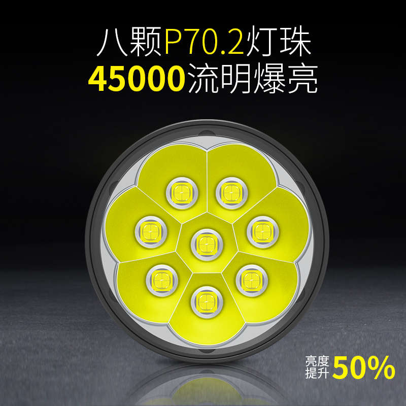 大功率充电强光手电筒探照灯45000流明8颗P70灯 验老酒照屏显示器