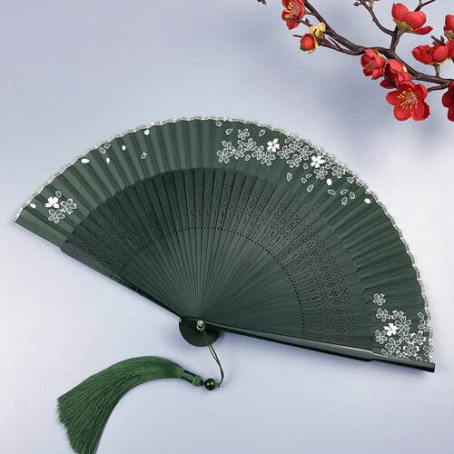 扇子夏天可携式古风绿色折扇女式随身古典中国风汉服旗袍折叠小扇