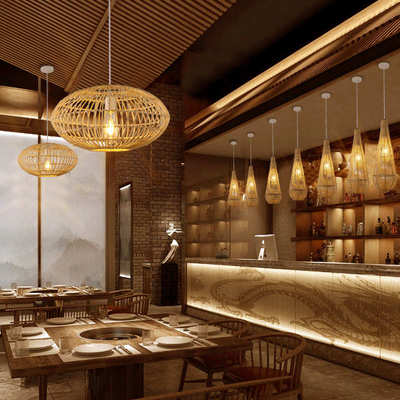 中式麻绳吊灯复古咖啡厅灯具创意个性奶茶店餐厅灯日系仿古民宿灯