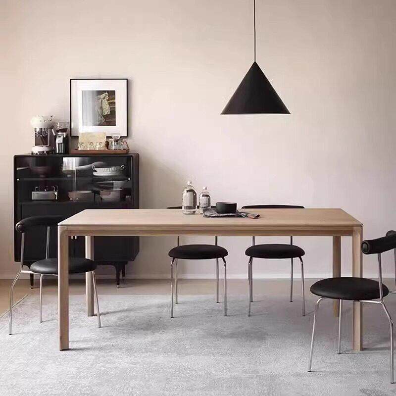 北欧灰实木餐桌家庭小公寓餐桌长方形办公工作台简单书桌长桌