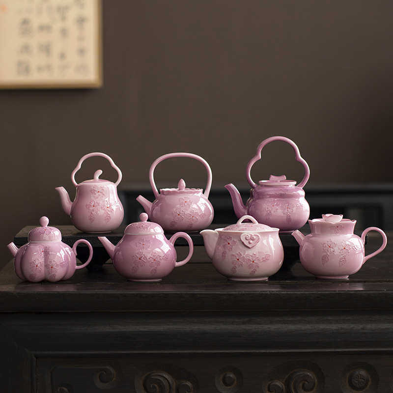 |勿念|《云霞紫》手绘有田烧茶壶釉下彩紫粉堆花泡茶壶功夫茶具陶,餐饮具,茶壶,淘宝优惠券,粉丝福利购,淘宝优惠卷